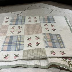 Twin Size Quilt With 3 Matching Throw Pillows 