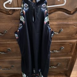 Black Sleeveless Floral-Print Casual Dress