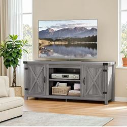🔥Clearance promotion🔥 Modern Farmhouse TV Stand with Two Barn Doors and Storage Cabinets for Televisions up to 65+ Inch,Entertainment Center Console