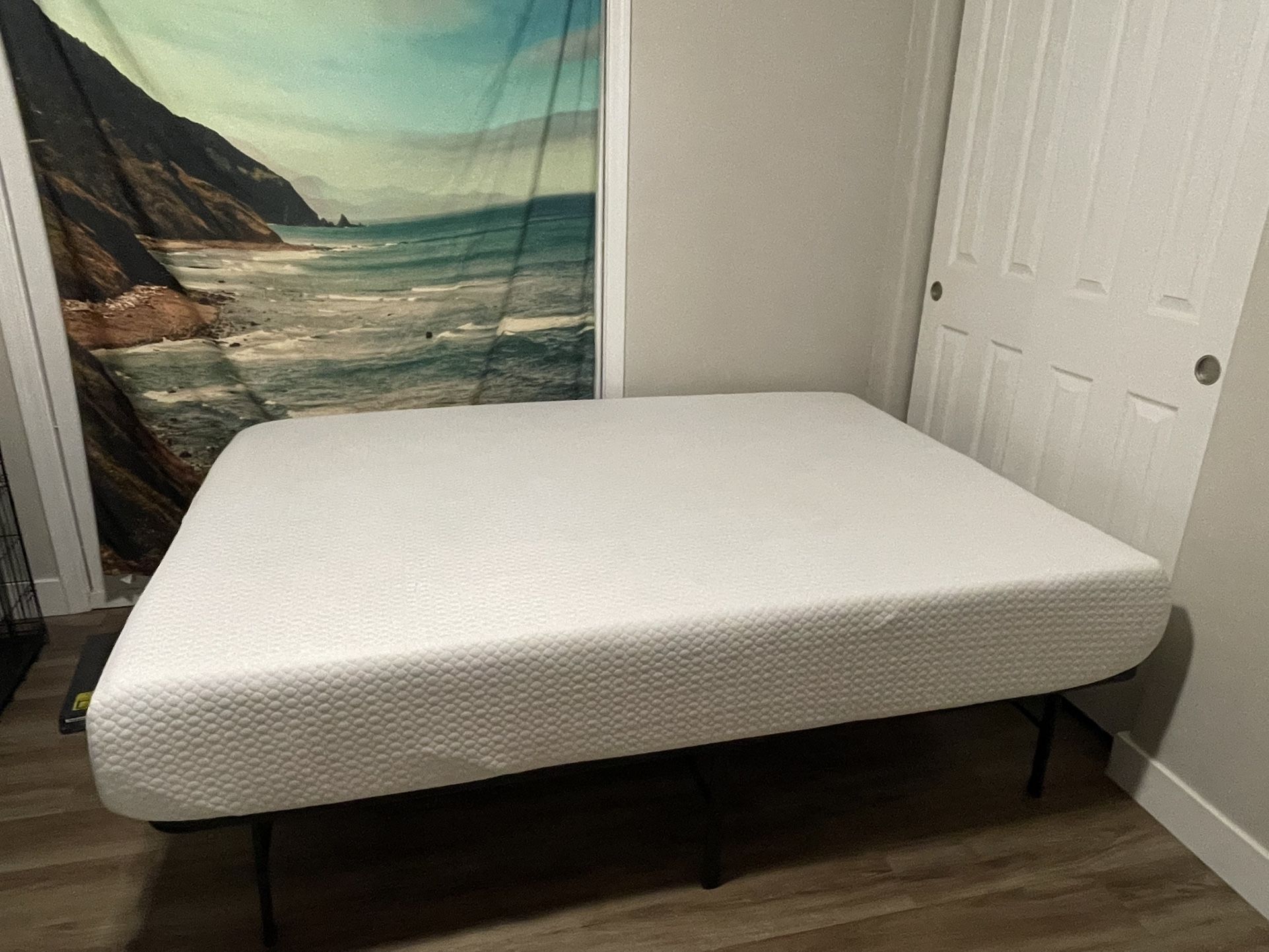 Never Used Gel Foam Full Mattress, Protector And Metal Bed Frame