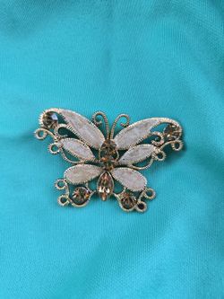 Vintage Butterfly Brooch Topaz Navette Rhinestone Jewelry Gold Tone #butterflybrooch