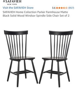 SAFAVIEH Home Collection Parker Farmhouse Matte Black Solid Wood Windsor Spindle Chair Set of 2 NEW