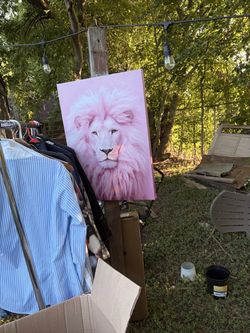 Pink Lion Portrait Canvas Wall Art
