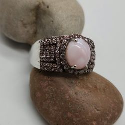 Peruvian Pink Opal, Champagne Zircons. Ring. 