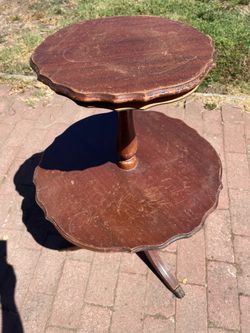 Vintage mahogany two-tier "pie crust" dumbwaiter