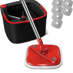 KZKR Spin Square Mop and Bucket Set with 6 Replaceable Microfiber Pads and Self Separation Dirty and Clean Water System, Self Wringing 360° Rotating M