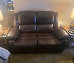 Dark Brown Leather Reclining Loveseat