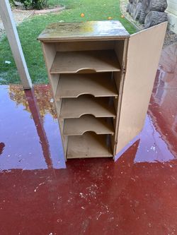 Small Antique Cabinet with Latch – 5 Shelf Storage – Vintage Wood