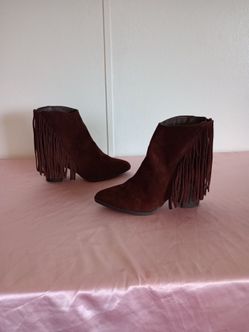 Madden Girl Shaare Chestnut Leather Fringe Suede Booties Sz. 11 B