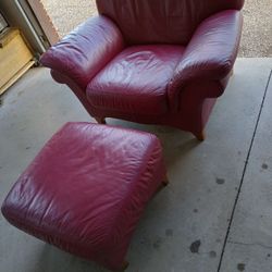 Red Leather Chair And Ottoman 