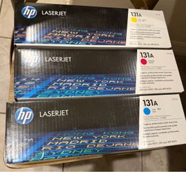 3 Genuine HP 131A Toner Cartridges – New Sealed – Cyan, yellow, magenta
