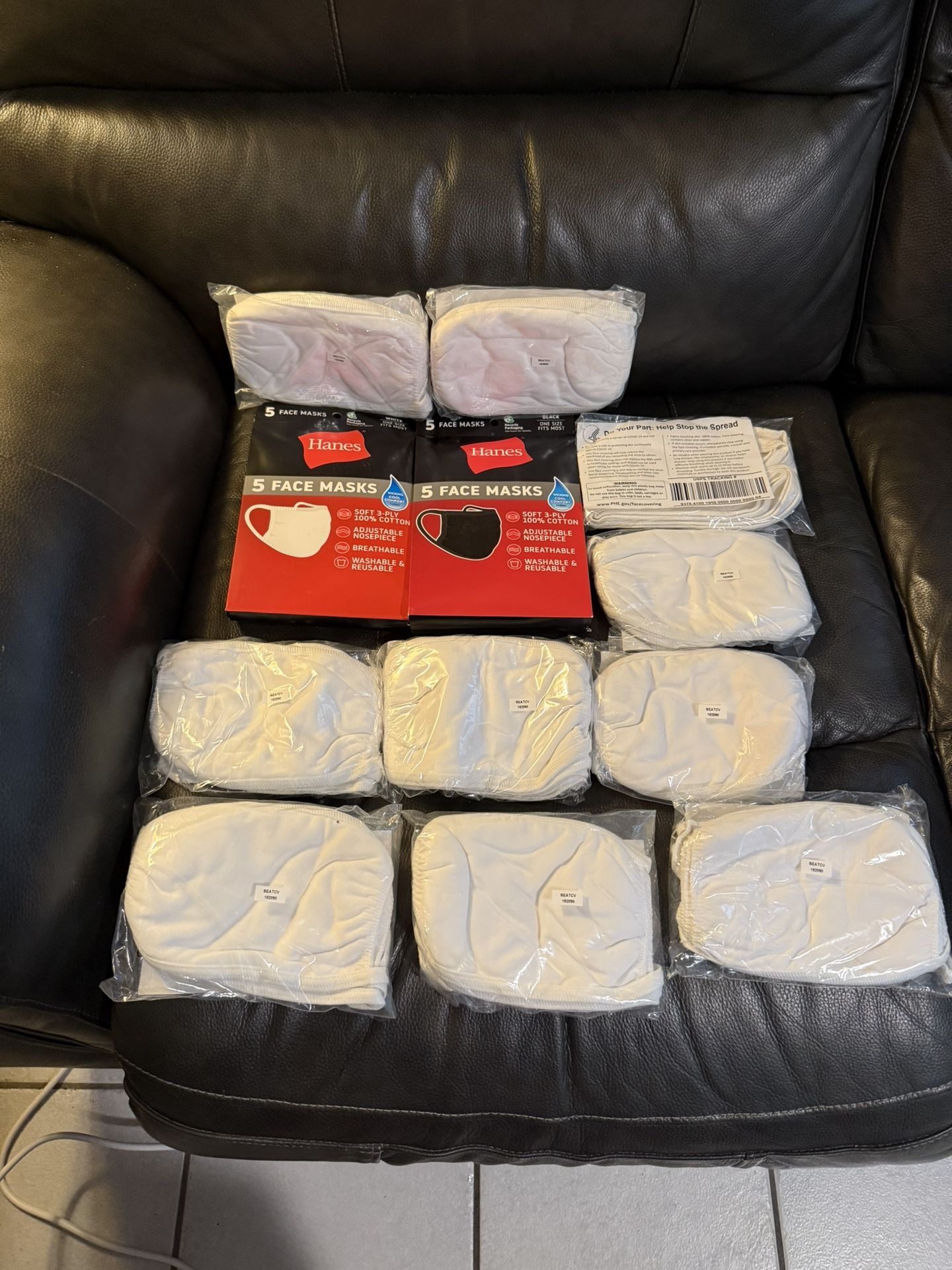 5-Pack 100% Cotton Reusable Face Masks - White - NEW - Washable 