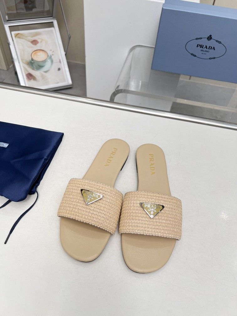 Beige prada slippers