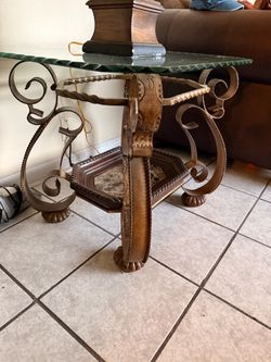 Set of 2 Ornate Glass End Tables – $60