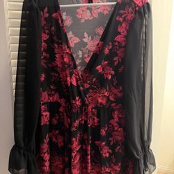 Pink And Black Babydoll Blouse