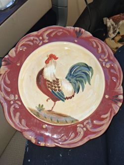 Hand-Painted Rooster Ceramic Decorative Plate