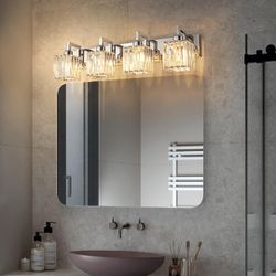 FDPBY Modern Bathroom Vanity Light 4-Lights Modern Chrome Crystal Bathroom Wall Light Bathroom Vanity Light Fixtures Chrome 4-Light

