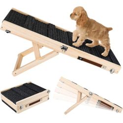 Adjustable Dog Ramp for Small Dogs, Portable Folding Pet Ramp Ladder, Non-Skid Dog Stairs Mat, Adjustable from 10" to 19" High, Wooden Cat Ramps for C