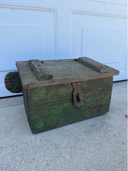 Antique Primitive Green Painted Wall-Mount Utility Box | Drop Front Farmhouse Storage Chest
