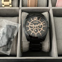 Fossil Black/Rose gold watch 