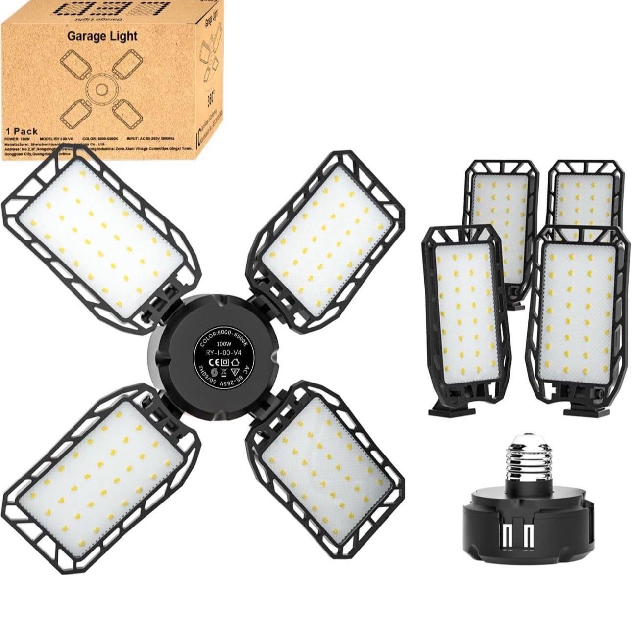 LED Garage Lights 100W,Bright & Flexible Lighting for Garage, Workshop, Warehouse, Basement, Attic - Energy Efficient & Easy Installation - Adjustable