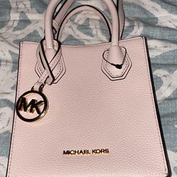 MK Baby Pink Leather Small Vertical Crossbody Bag New