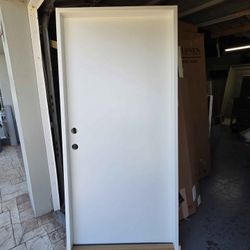 Brand New 36W x 80H Fiberglass Exterior  Door with Trims, Handles and Keys