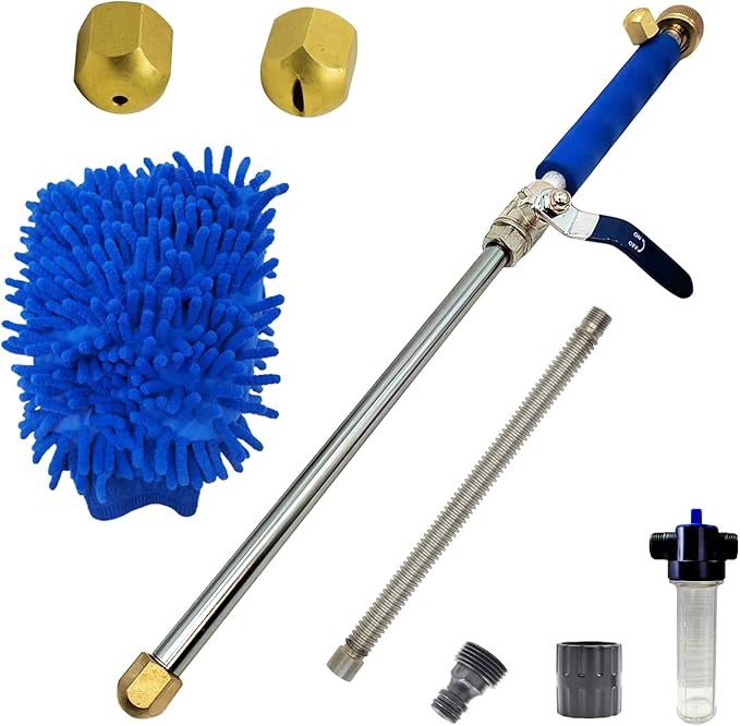 High Pressure Power Washer Wand – 27” Extendable Hydro Jet Car Cleaning Wand, 3 Water Hose Nozzles, Flexible Metal Watering Sprayer with Universal Gar