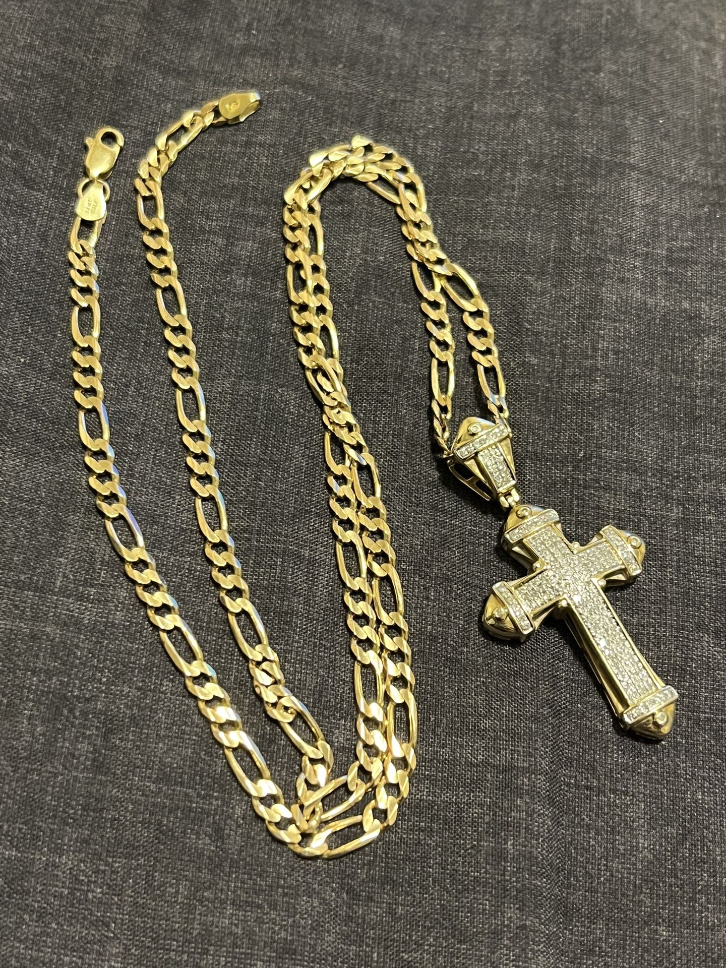 14k Figaro Necklace W/ 10k Diamond Cross