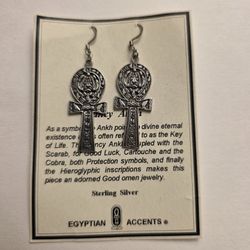 Egyptian Ankh Earrings Sterling Silver 