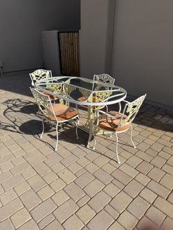 Vintage 1950s Wrought Iron Patio Set