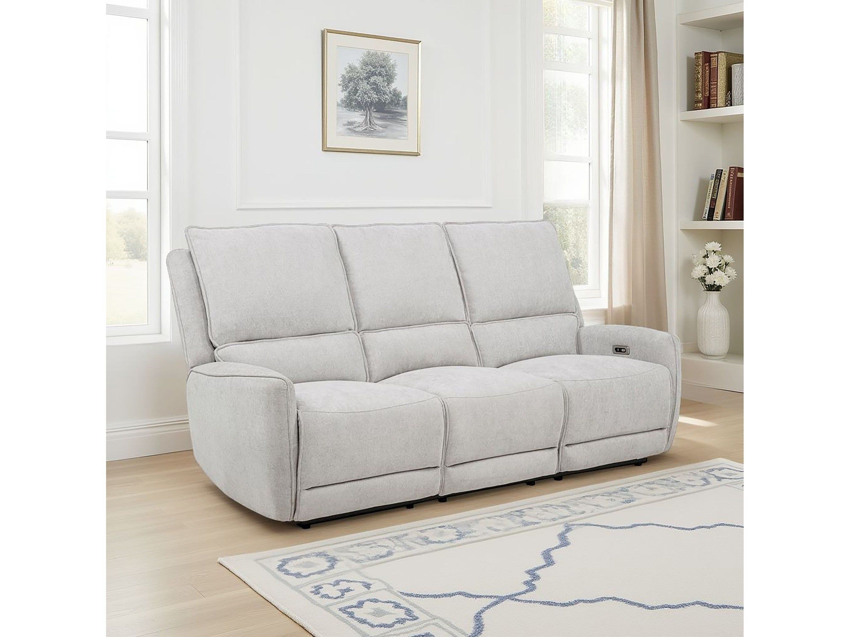 Sylmar Dove Grey Chenille Upholstered Power Reclining Sofa