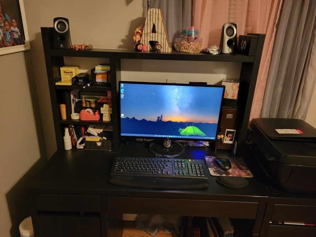 Brown Desk And Also  Side Stand With Drawers