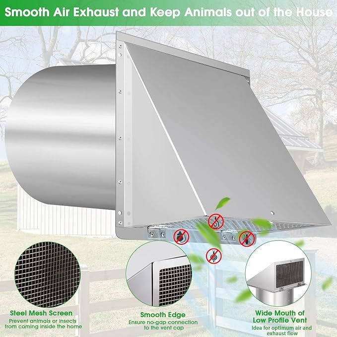 6 Inch Hooded Wall Vent with Screen and Damper,6 Inch Exhaust Vent Cover Cap for Outdoor Kitchen Range Hood Dryer Ventilation,Outside Wall Mount Extra