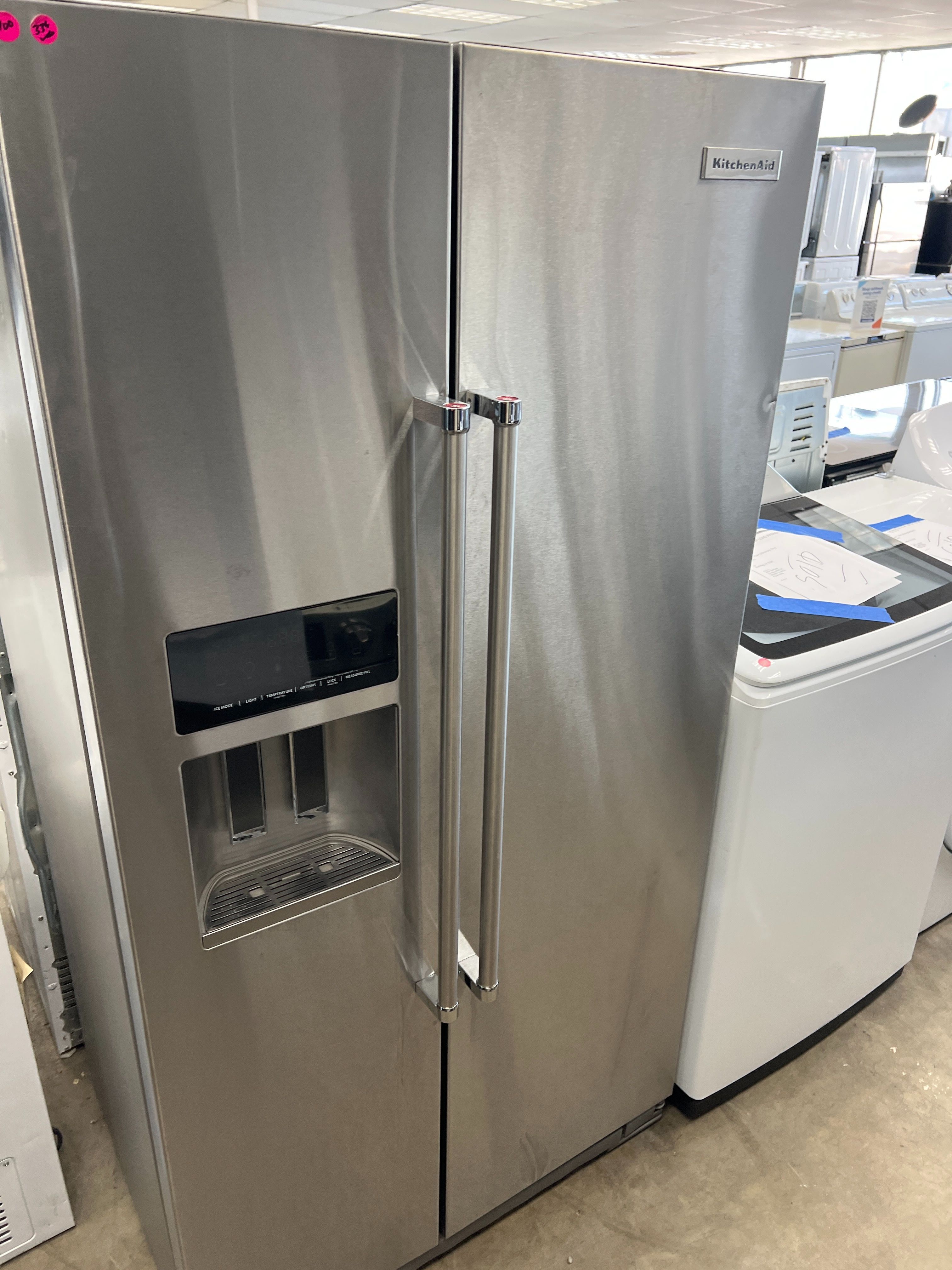 Kitchen aid stainless steel side by side refrigerator- 33" wide -free delivery