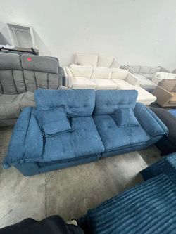Bybafun 84-in W Casual Blue Chenille 2-seater Sofa