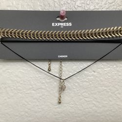 Express 3-Layer Choker Necklace Gold/Black 11/16