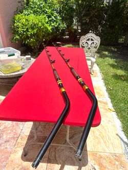 Pair of Penn International ii IGFA 80 Heavy Duty Rods With Aftco Long Bent UniButts