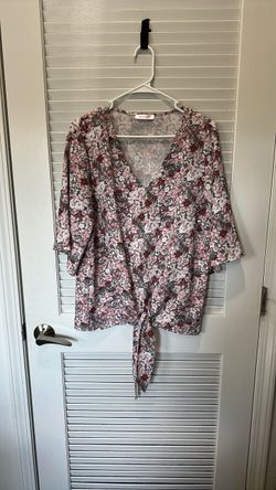 Floral V-neck Top with Tie Front