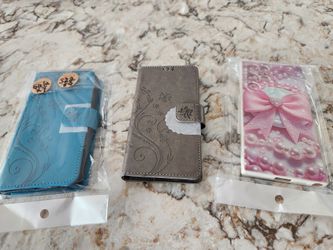 Galaxy S22 5G Flap Phone Cases.Leatger Embossed Butterfly Flower. Pink Bow Also Galaxy S22 5G. 