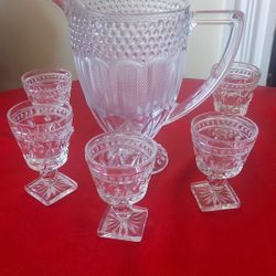 Vintage Gorham Crystal Pitcher With Cups 