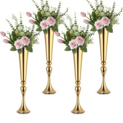 4 Pcs Gold Vase Wedding Centerpieces for Tables 22.5" Tall Gold Vases for Centerpieces Table Decorative Metal Flower Stand for Wedding Party Dinner Ce