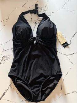 Profile by Gottex Tango Deep V halter black swim suit