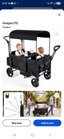 Tripland Wagon Stroller for 2 Kids,Stroller Wagon Baby Stroller with Canopy, Black