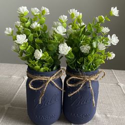 Chalk Painted & Distressed Mason Jar Vases 2 For $14
