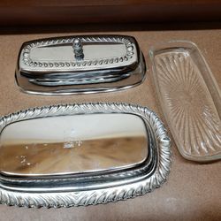 Irvin Ware Stainless Steel Butter Dish~ Glass Insert ~ Lid