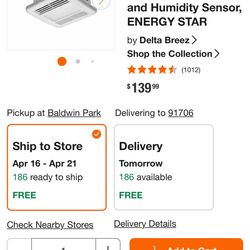 Delta Breez Bathroom Exhaust Fan 80 CFM w/ LED Light & Humidity Sensor (Open Box)
