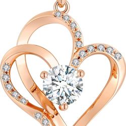 Heart & April Birthstone-Pure 925 Sterling Silver-Rose Gold Plated-Necklace