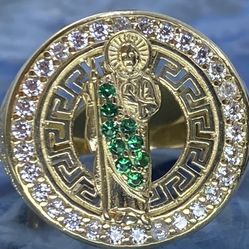 $1400 Yellow Gold W Zirconia Versace Saint Jude Jan Judas Ring