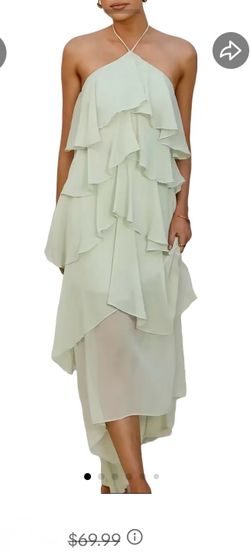 NWOT SMALL, Sage Green Tiered Ruffle Halter Maxi Dress MSRP $60 ONLY $35 .